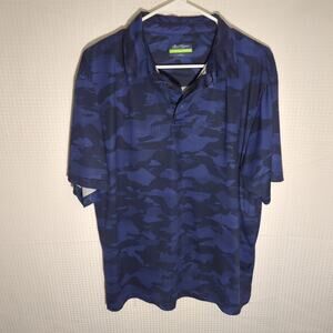 Ben Hogan Golf Polo Shirt Blue Camo Performance Short Sleeve Recycled L